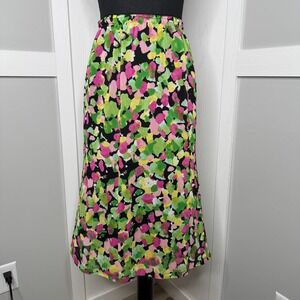 Notations A‎ Line Flared Midi Skirt Size LP Elastic Waist Lined Multicolor